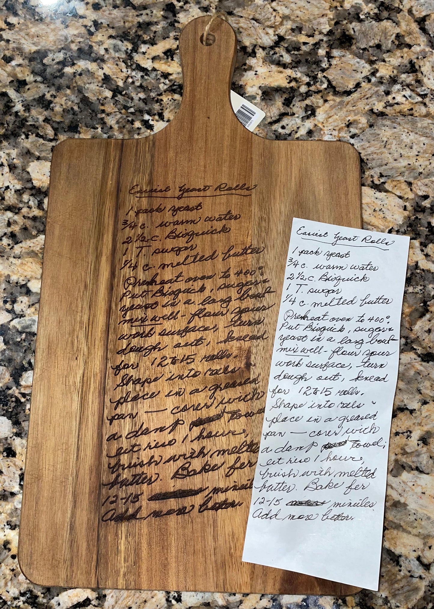 Engraved recipe board